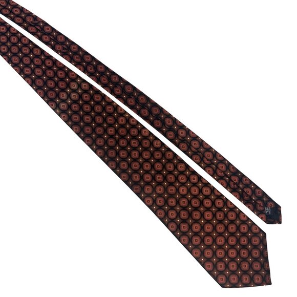 Stafford Mens Silk Geometric Necktie Made In USA Brown Rust Octagon Pattern - Picture 1 of 4